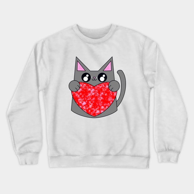 Smoky The Gray Cat With Valentines Heart Crewneck Sweatshirt by missmann